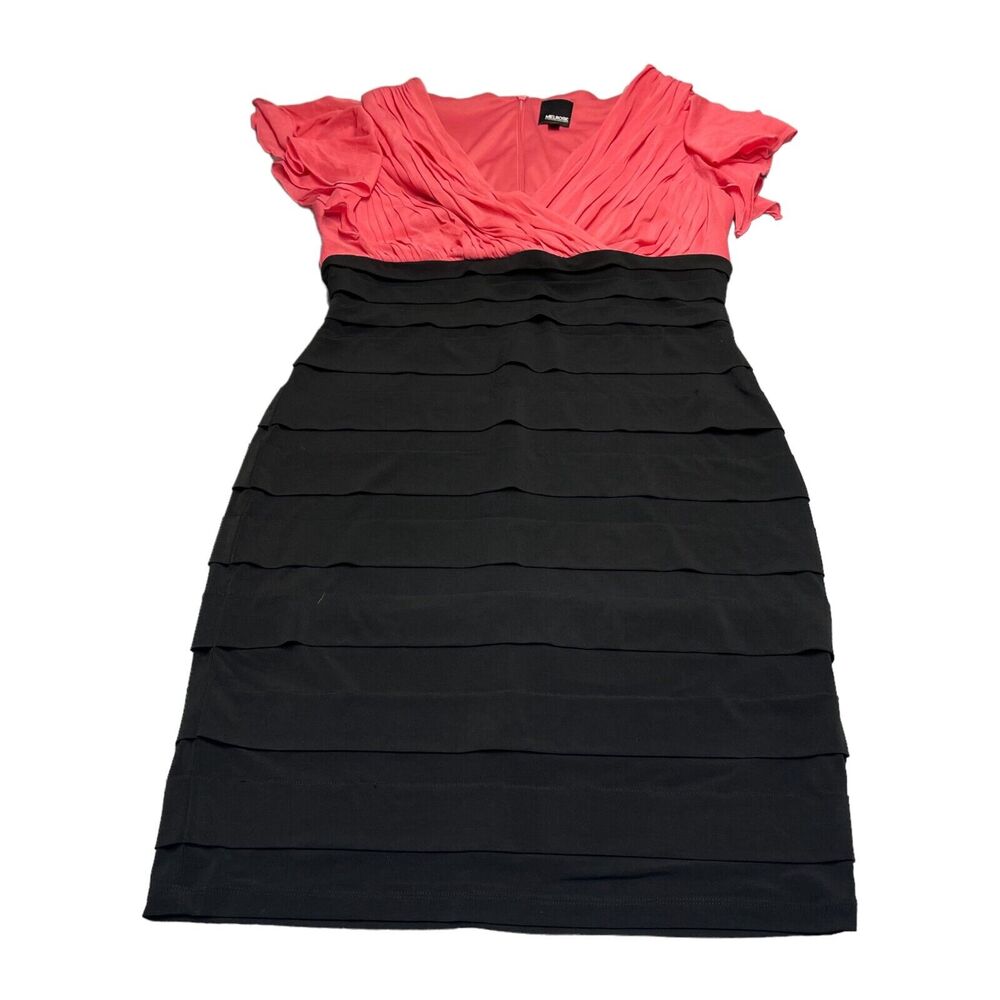 Melrose Sheath Dress Girls 12 Pink Black Pleated Flutter Sleeve Surplice Neck